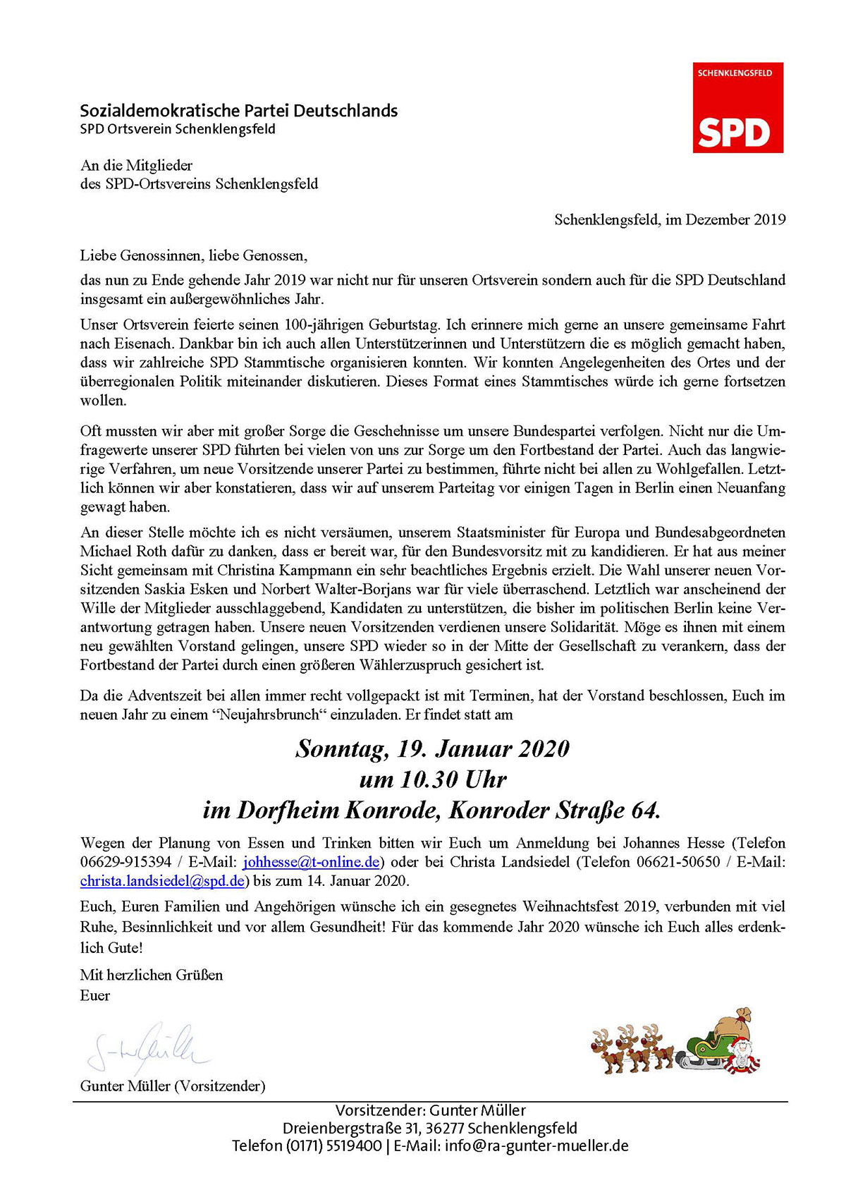 Weihnachtsbrief SPD Ortsverein Schenklengsfeld